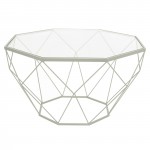 Malibu Large Modern Octagon Glass Top Coffee Table, Geometric Base, White, MD31W