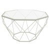 Malibu Large Modern Octagon Glass Top Coffee Table, Geometric Base, White, MD31W