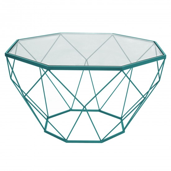 Malibu Large Modern Octagon Glass Top Coffee Table, Geometric Base, Blue, MD31BU