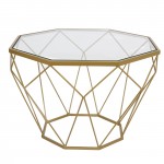 Malibu Modern Octagon Glass Top Coffee Table, Gold Chrome Base, Gold, MD23GG