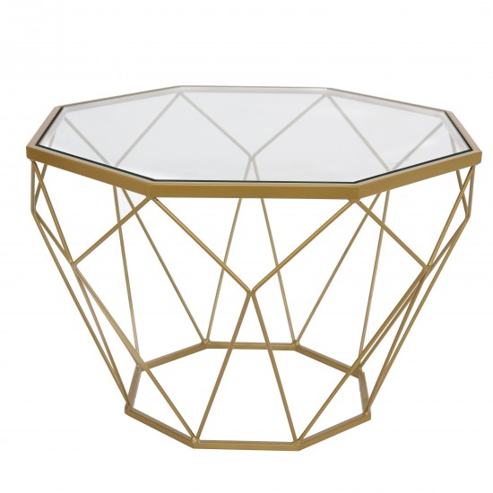 Malibu Modern Octagon Glass Top Coffee Table, Gold Chrome Base, Gold, MD23GG