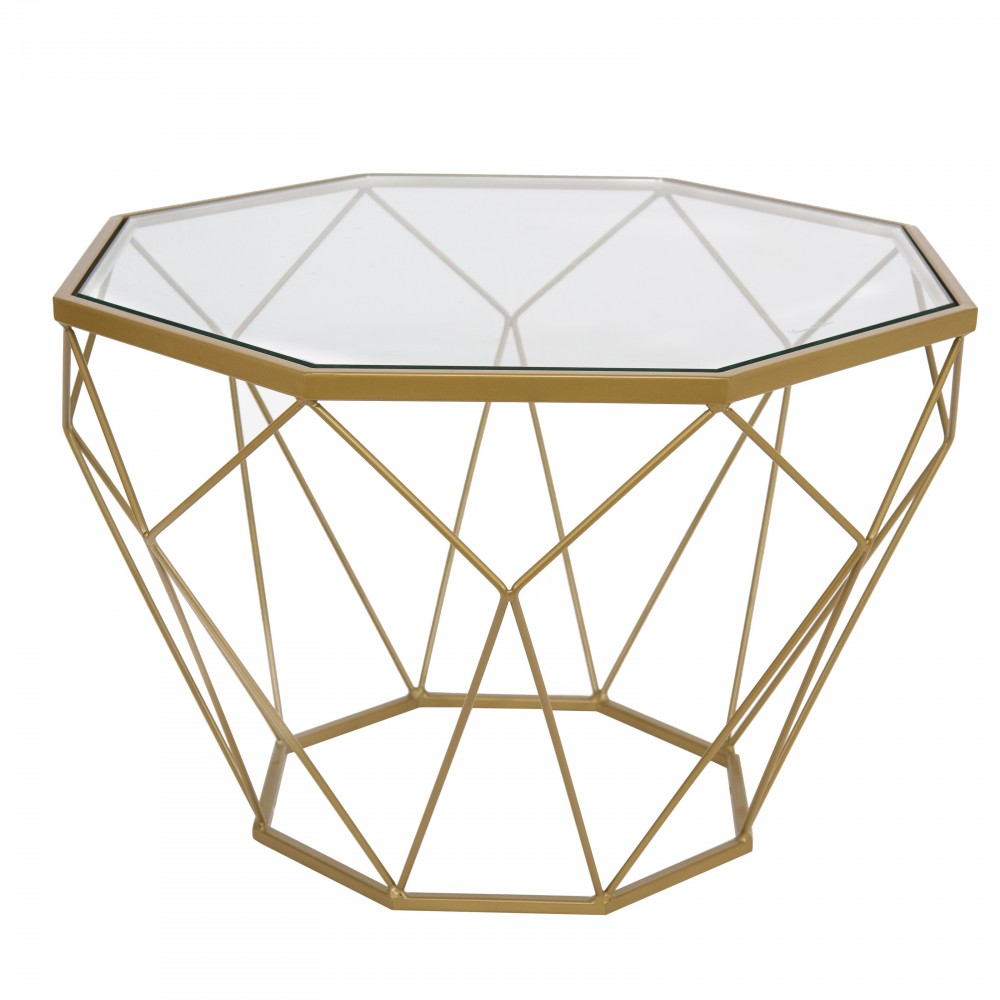 Malibu Modern Octagon Glass Top Coffee Table, Gold Chrome Base, Gold, MD23GG