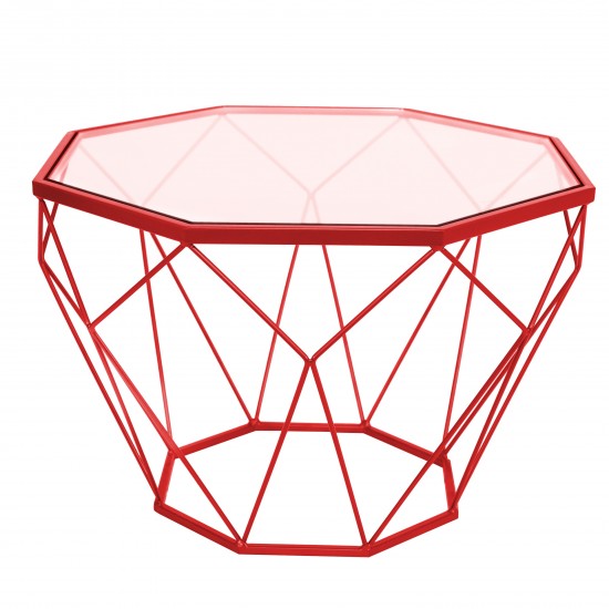 Malibu Modern Octagon Glass Top Coffee Table, Gold Chrome Base, Red, MD23R