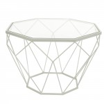 Malibu Modern Octagon Glass Top Coffee Table, Gold Chrome Base, White, MD23W