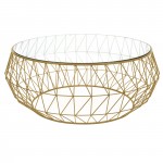 Malibu Modern Round Glass Top Coffee Table With Metal Base, Gold, MD39GG