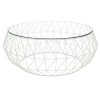 Malibu Modern Round Glass Top Coffee Table With Metal Base, White, MD39W