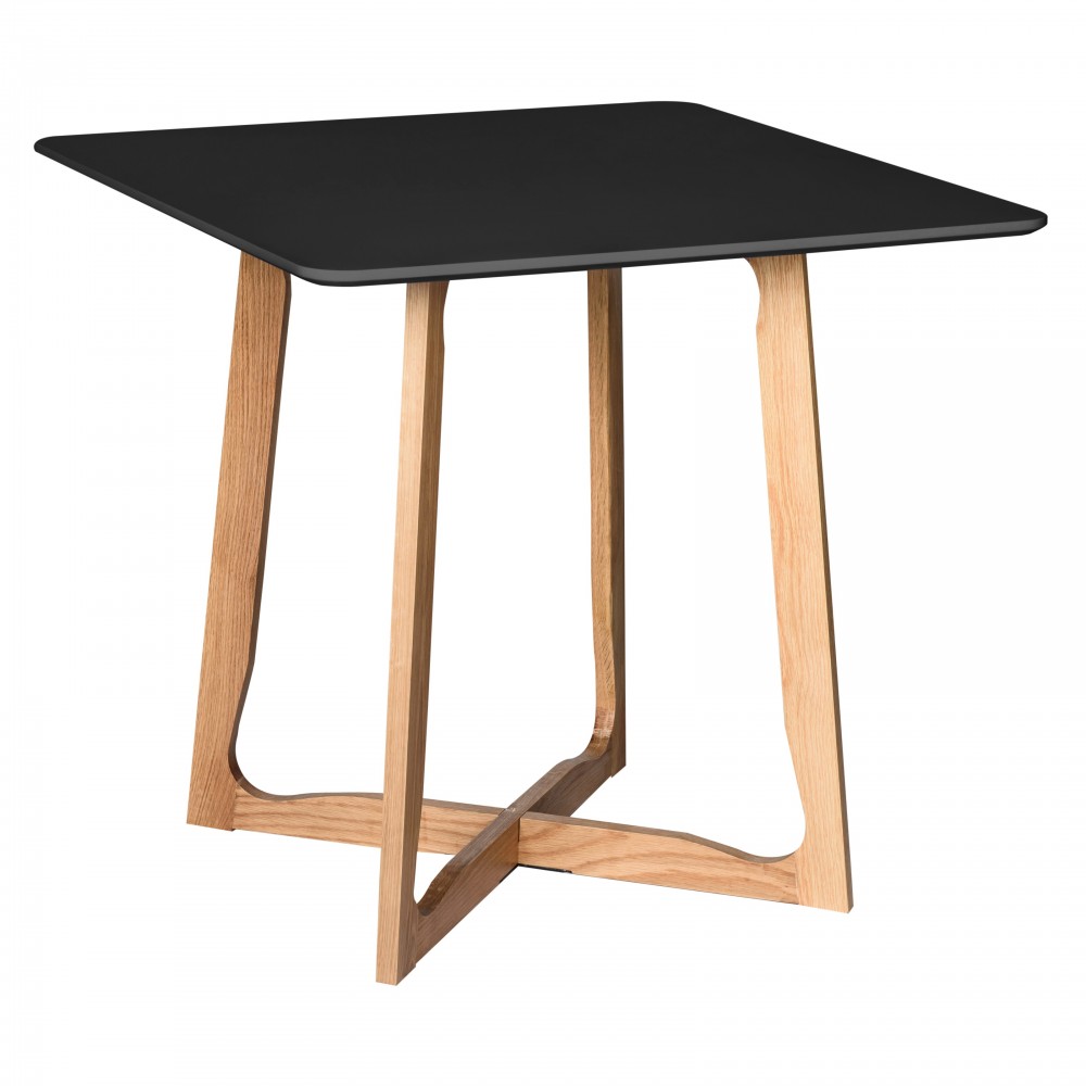 Square Bistro Dining Table W/ Natural Wood X Shaped Sled Base, Black, CD31BL