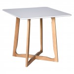 Square Bistro Dining Table W/ Natural Wood X Shaped Sled Base, White, CD31W