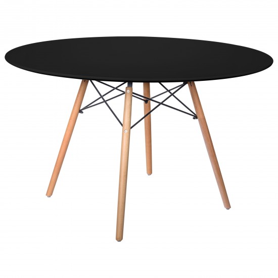 Dover Round Wooden Top Dining Table W/ Natural Wood Eiffel Base, Black, EP47BLTR