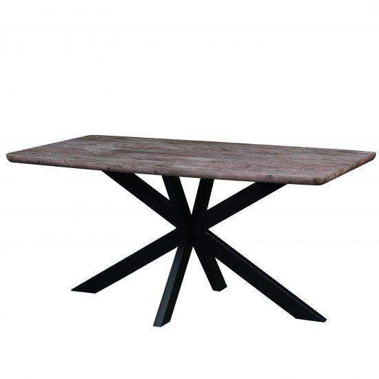 63" Rectangular Wood Dining Table, Modern Metal Base, Rustic Grey, RTX63GR