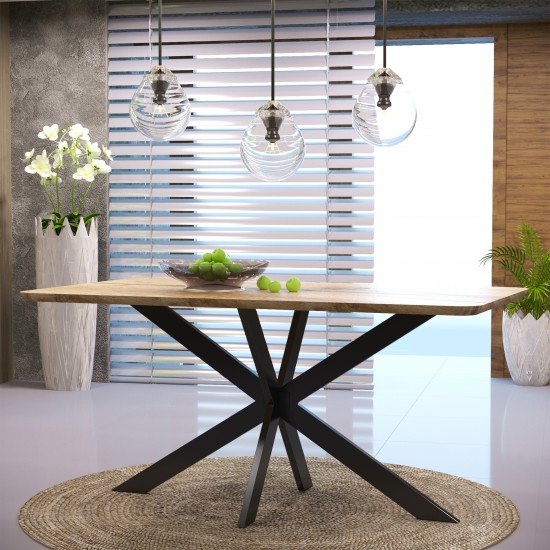 63" Rectangular Wood Dining Table, Modern Metal Base, Natural Wood, RTX63NW