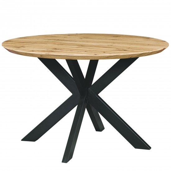 Ravenna 47" Round Wood Dining Table, Modern Metal Base, Natural Wood, RTX47NW