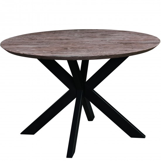 Ravenna 47" Round Wood Dining Table, Modern Metal Base, Rustic Grey, RTX47RGR