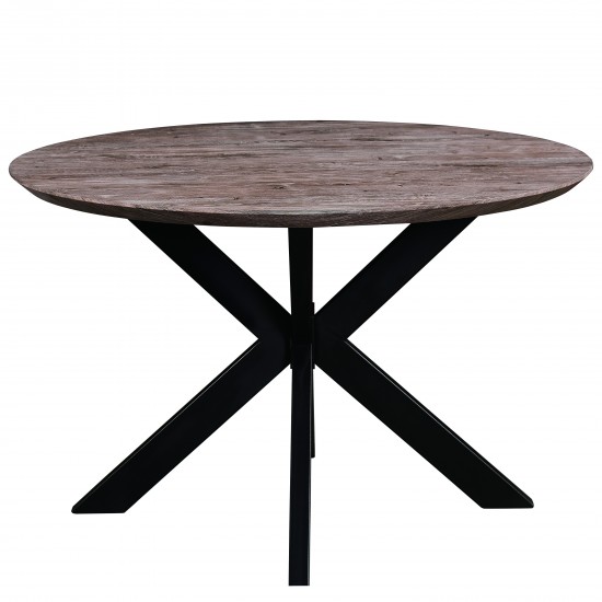 Ravenna 47" Round Wood Dining Table, Modern Metal Base, Rustic Grey, RTX47RGR