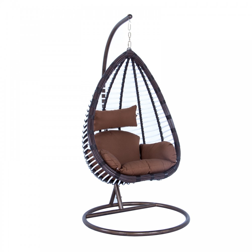 LeisureMod Wicker Hanging Egg Swing Chair Indoor Outdoor Use, Brown, ESC38BR