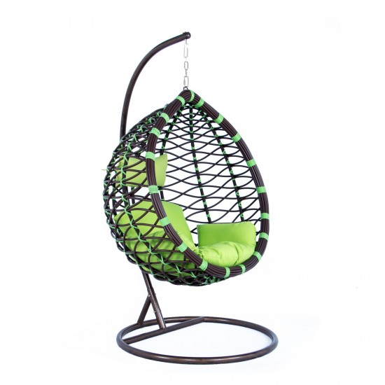 LeisureMod Wicker Hanging Egg Swing Chair Indoor Outdoor Use, Green, ESC42G