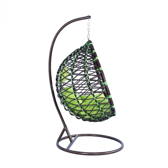 LeisureMod Wicker Hanging Egg Swing Chair Indoor Outdoor Use, Green, ESC42G