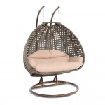 LeisureMod Beige Wicker Hanging 2 person Egg Swing Chair, Beige, ESC57BG