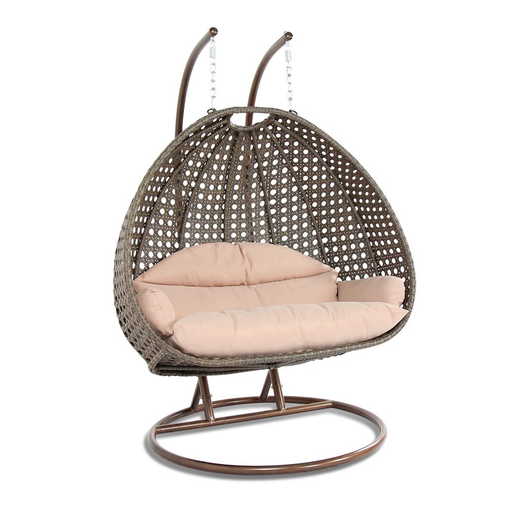 LeisureMod Beige Wicker Hanging 2 person Egg Swing Chair, Beige, ESC57BG