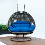 LeisureMod Beige Wicker Hanging 2 person Egg Swing Chair, Blue, ESCBG-57BU