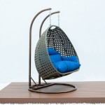 LeisureMod Beige Wicker Hanging 2 person Egg Swing Chair, Blue, ESCBG-57BU