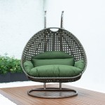 LeisureMod Beige Wicker Hanging 2 person Egg Swing Chair, Dark Green, ESCBG-57DG