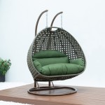 LeisureMod Beige Wicker Hanging 2 person Egg Swing Chair, Dark Green, ESCBG-57DG