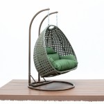 LeisureMod Beige Wicker Hanging 2 person Egg Swing Chair, Dark Green, ESCBG-57DG