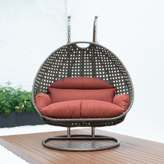 Beige Wicker Hanging 2 person Egg Swing Chair, Dark Orange, ESCBG-57DOR