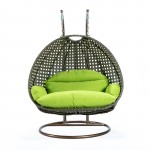 Beige Wicker Hanging 2 person Egg Swing Chair, Light Green, ESCBG-57LG