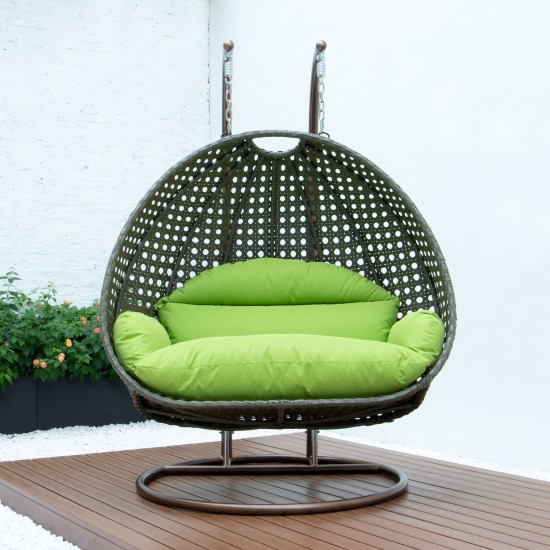 Beige Wicker Hanging 2 person Egg Swing Chair, Light Green, ESCBG-57LG