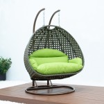 Beige Wicker Hanging 2 person Egg Swing Chair, Light Green, ESCBG-57LG