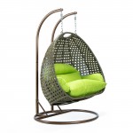 Beige Wicker Hanging 2 person Egg Swing Chair, Light Green, ESCBG-57LG