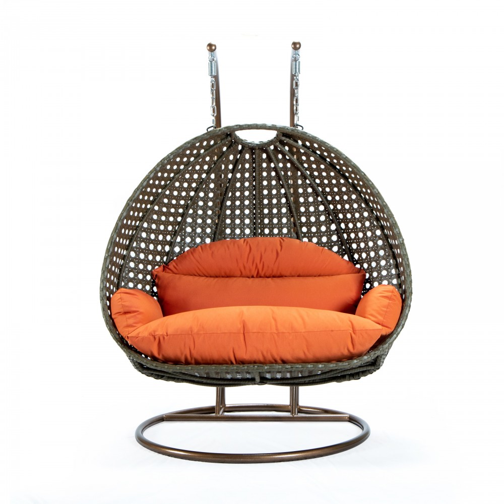 LeisureMod Beige Wicker Hanging 2 person Egg Swing Chair, Orange, ESCBG-57OR