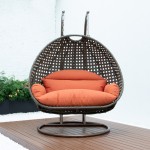 LeisureMod Beige Wicker Hanging 2 person Egg Swing Chair, Orange, ESCBG-57OR