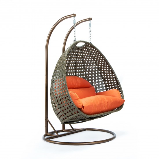 LeisureMod Beige Wicker Hanging 2 person Egg Swing Chair, Orange, ESCBG-57OR