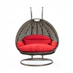 LeisureMod Beige Wicker Hanging 2 person Egg Swing Chair, Red, ESCBG-57R