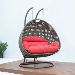 LeisureMod Beige Wicker Hanging 2 person Egg Swing Chair, Red, ESCBG-57R