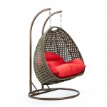 LeisureMod Beige Wicker Hanging 2 person Egg Swing Chair, Red, ESCBG-57R