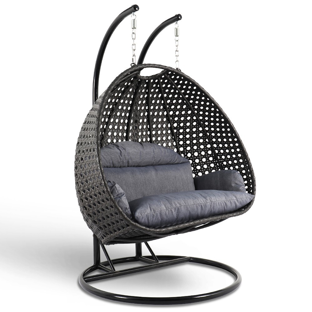 Charcoal Wicker Hanging 2 person Egg Swing Chair, Charcoal Blue, ESC57CBU