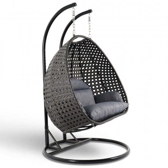 Charcoal Wicker Hanging 2 person Egg Swing Chair, Charcoal Blue, ESC57CBU