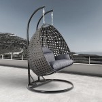 Charcoal Wicker Hanging 2 person Egg Swing Chair, Charcoal Blue, ESC57CBU