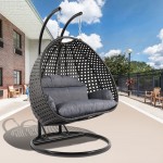 Charcoal Wicker Hanging 2 person Egg Swing Chair, Charcoal Blue, ESC57CBU