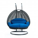 LeisureMod Charcoal Wicker Hanging 2 person Egg Swing Chair, Blue, ESCCH-57BU