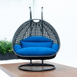 LeisureMod Charcoal Wicker Hanging 2 person Egg Swing Chair, Blue, ESCCH-57BU