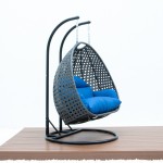 LeisureMod Charcoal Wicker Hanging 2 person Egg Swing Chair, Blue, ESCCH-57BU