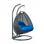 LeisureMod Charcoal Wicker Hanging 2 person Egg Swing Chair, Blue, ESCCH-57BU