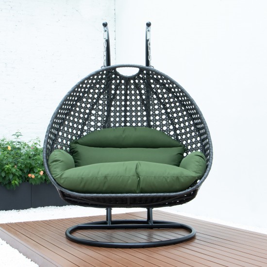 Charcoal Wicker Hanging 2 person Egg Swing Chair, Dark Green, ESCCH-57DG