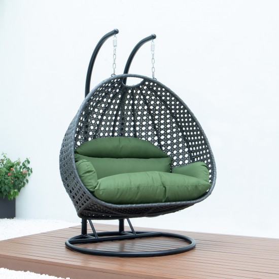 Charcoal Wicker Hanging 2 person Egg Swing Chair, Dark Green, ESCCH-57DG