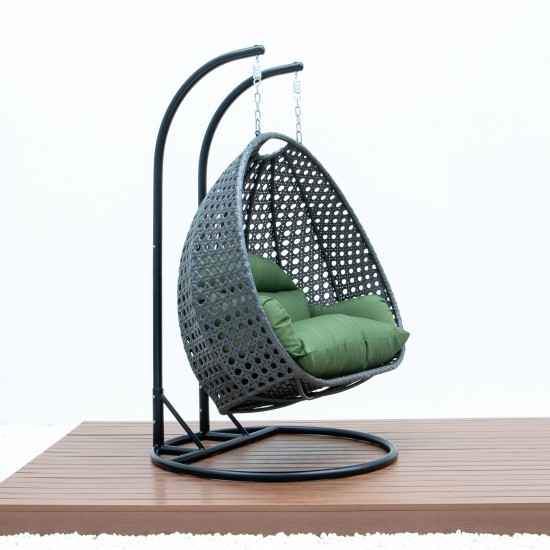 Charcoal Wicker Hanging 2 person Egg Swing Chair, Dark Green, ESCCH-57DG